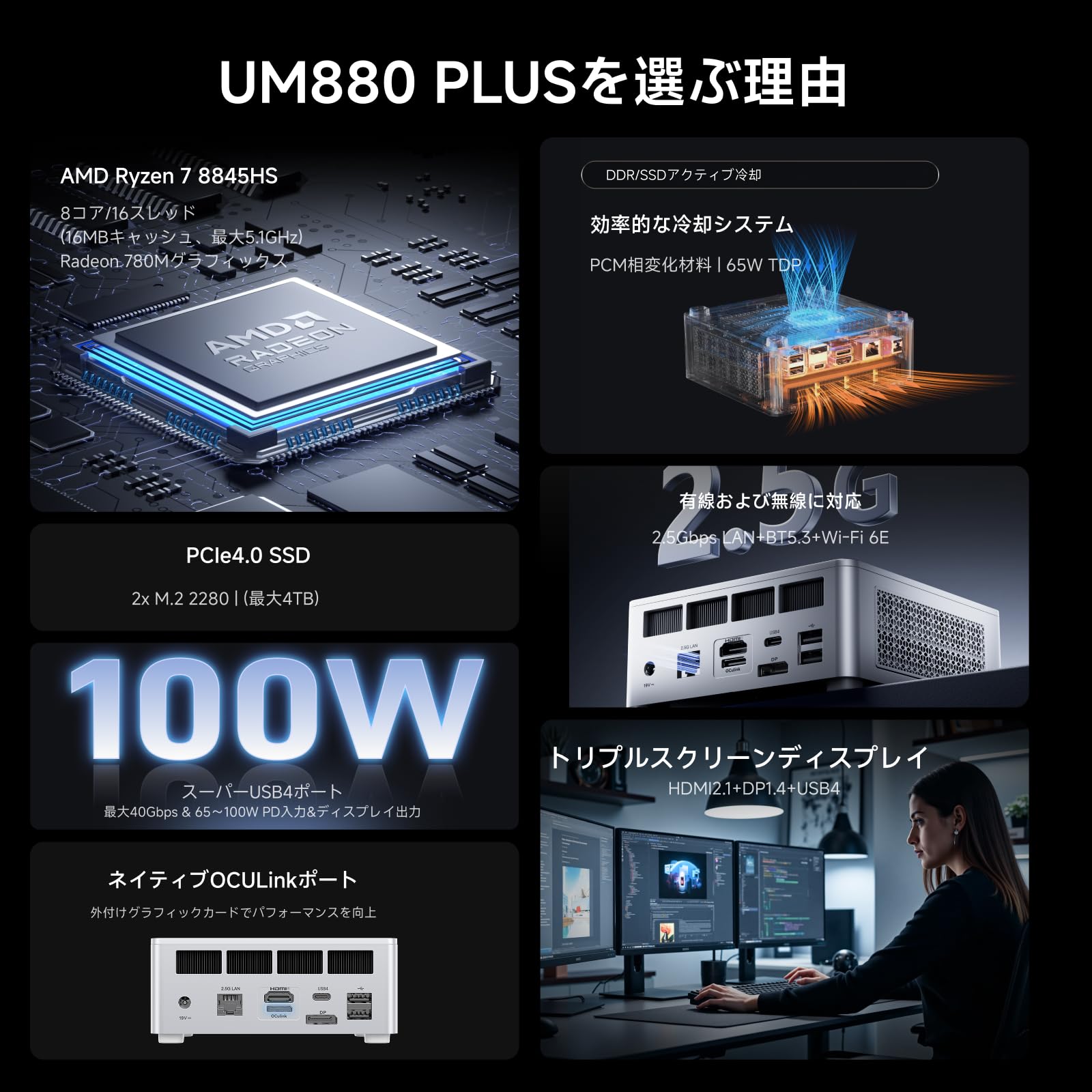 Amazon.co.jp: MINISFORUM UM880 Plus ミニ PC、AMD Ryzen 7 8845HS